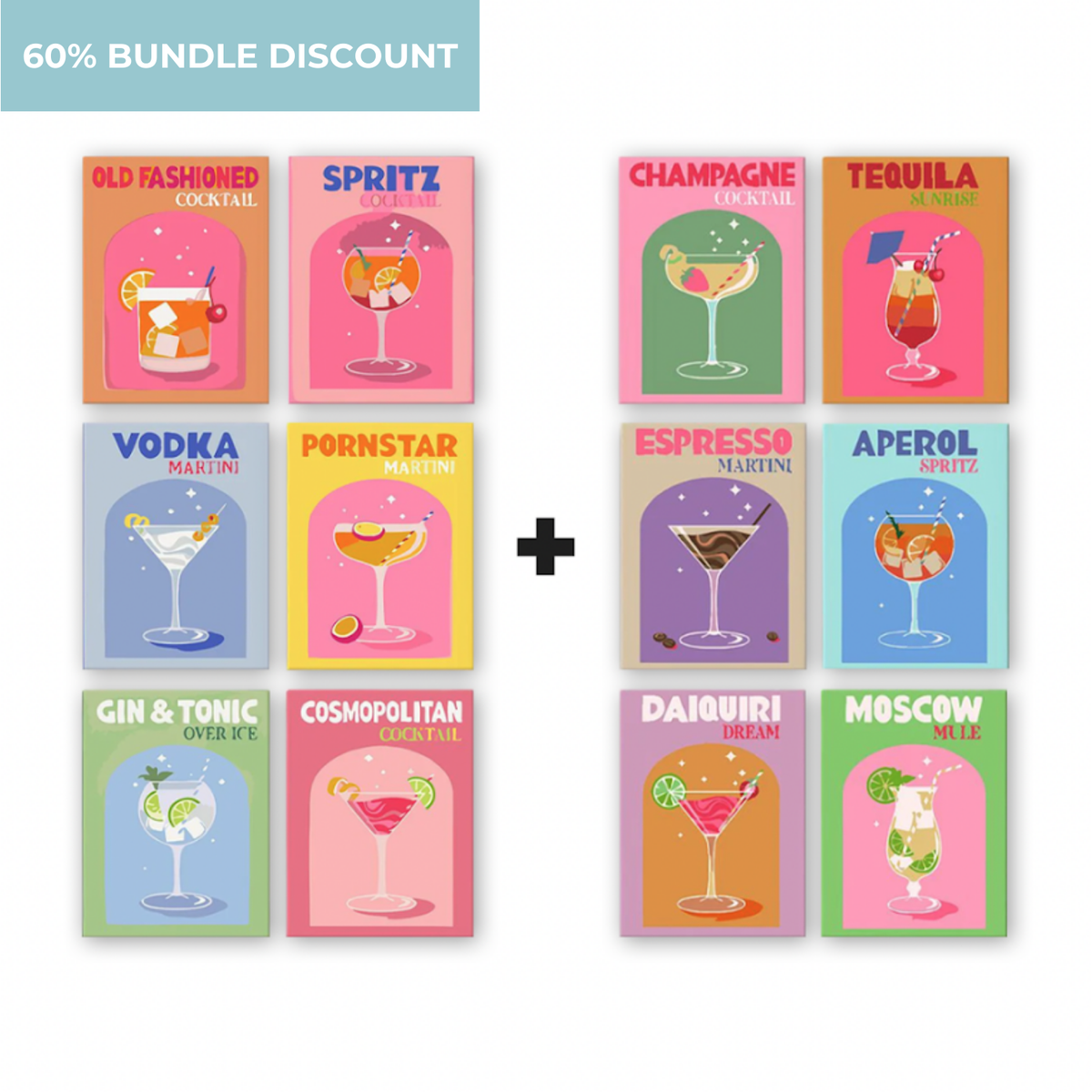 12 Mini Paintings | Colorful Cocktail Set