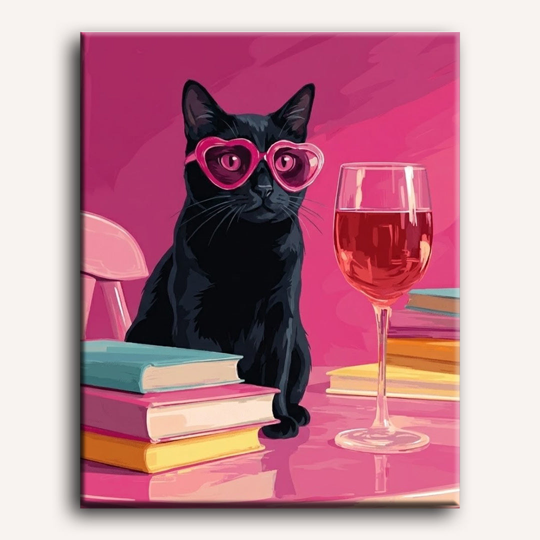Black Cat at the Pink Table | Paint by Numbers