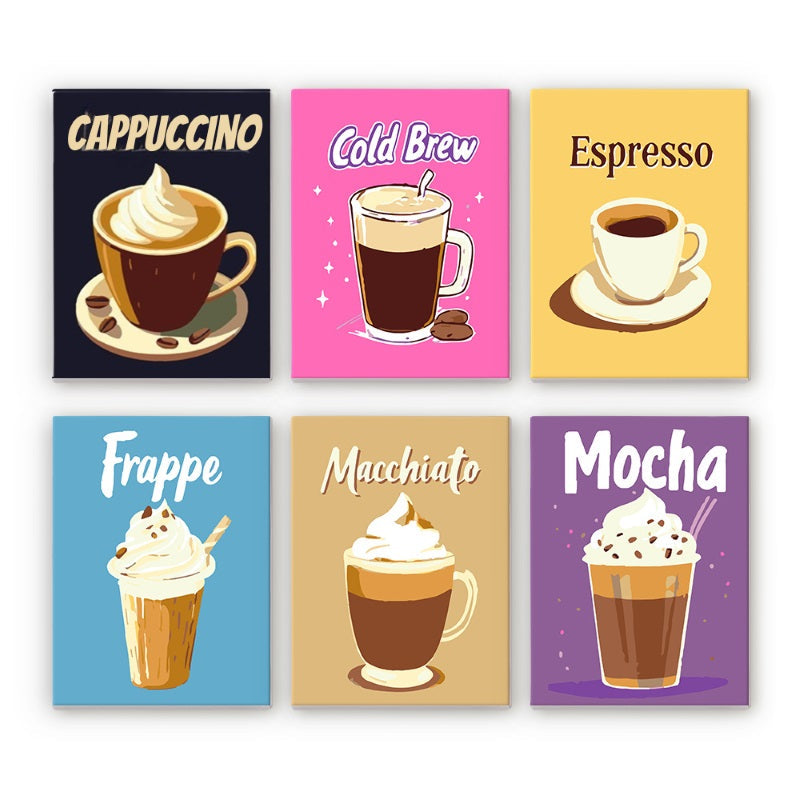 6 Mini Paintings | Colorful Coffee Set