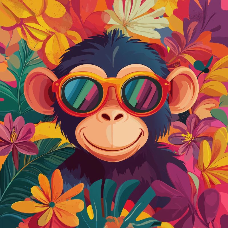 Cool Monkey with Flowers | Paint by Numbers