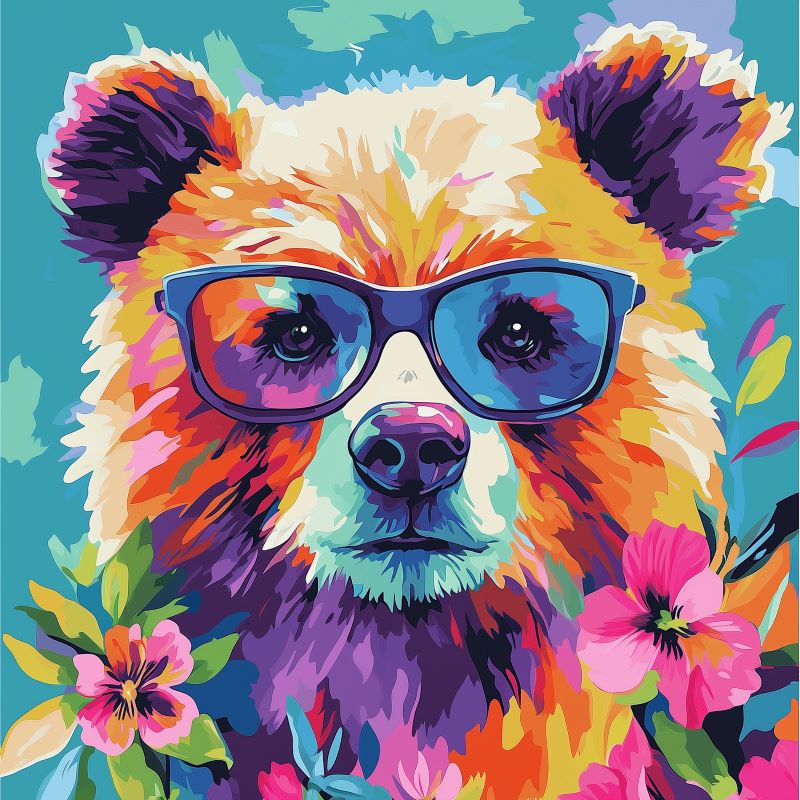 Cool Bear with Flowers | Paint by Numbers