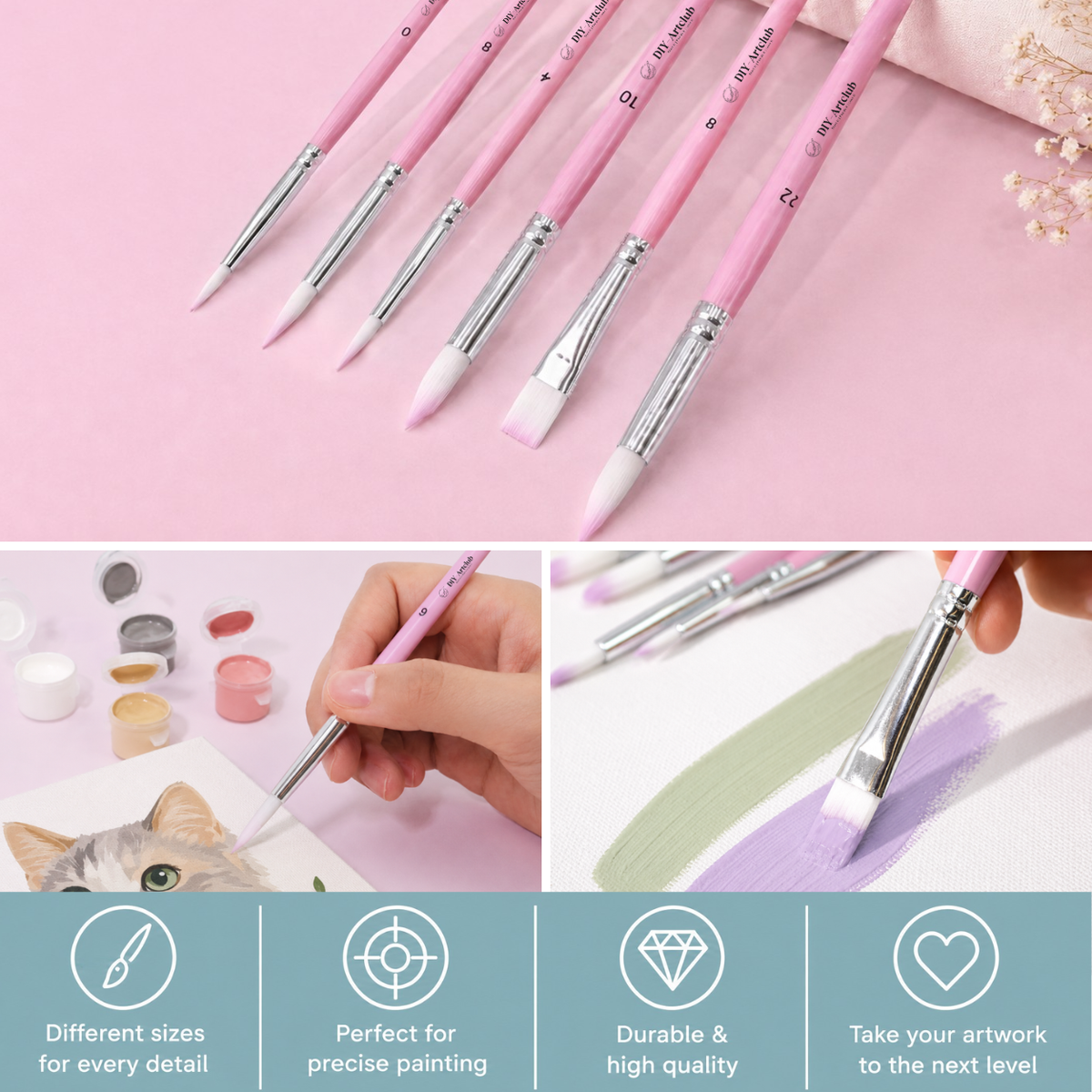 6 Mini Paintings | Premium Pink Brush Set