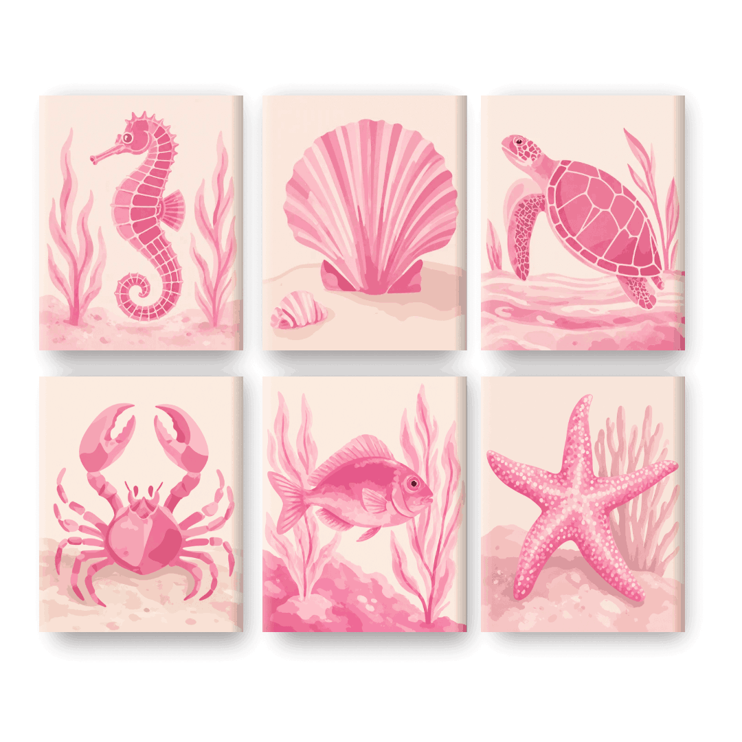 6 Mini Paintings | Pink Ocean Set