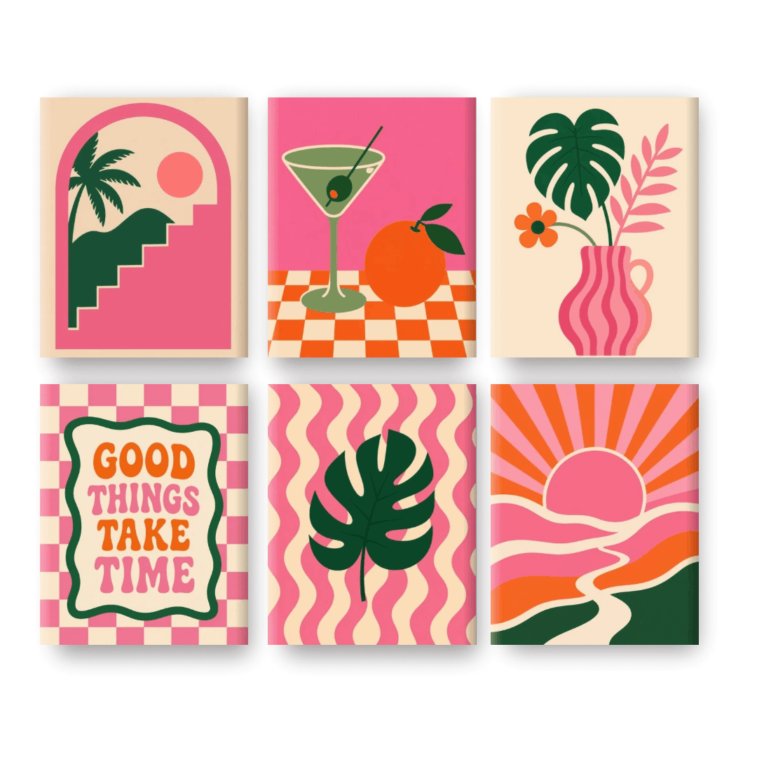6 Mini Paintings | Retro Pink Vibes Set