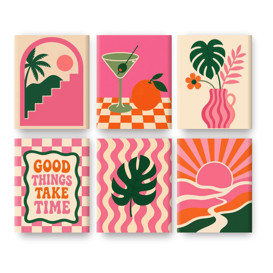 6 Mini Paintings | Retro Pink Vibes Set