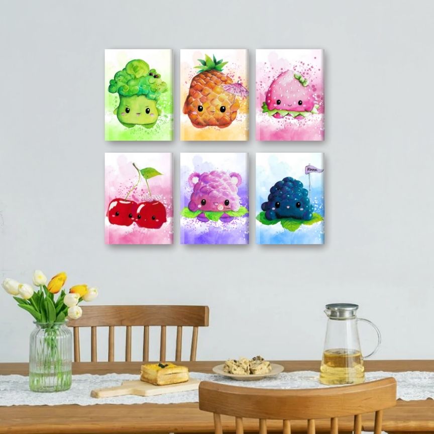 6 Mini Paintings | Kawaii Foods Set