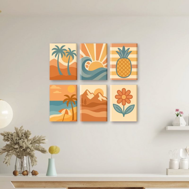 6 Mini Paintings | Retro Summer Set
