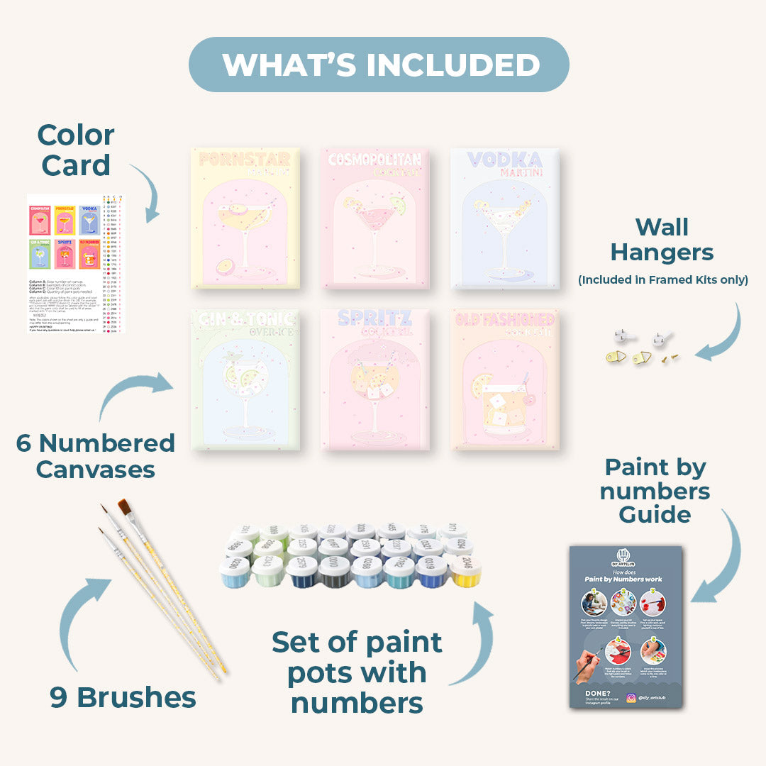 6 Mini Paintings | Colorful Cocktail Set