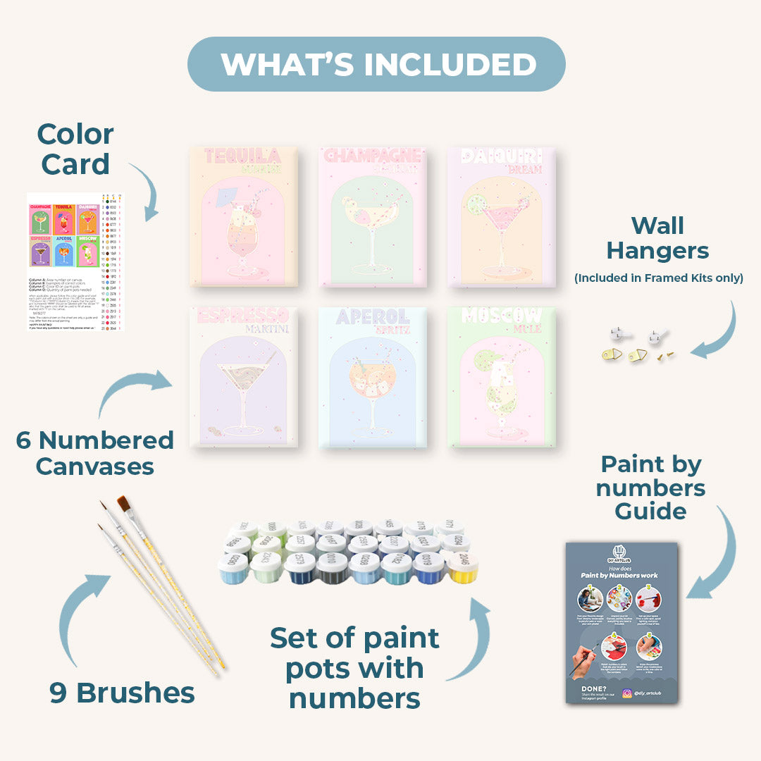 6 Mini Paintings | Sip & Paint Cocktail Set