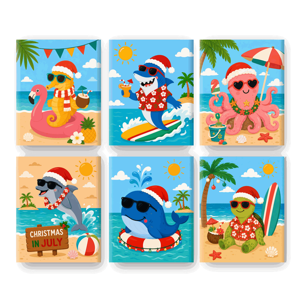 6 Mini Paintings | Christmas Water Animals Set