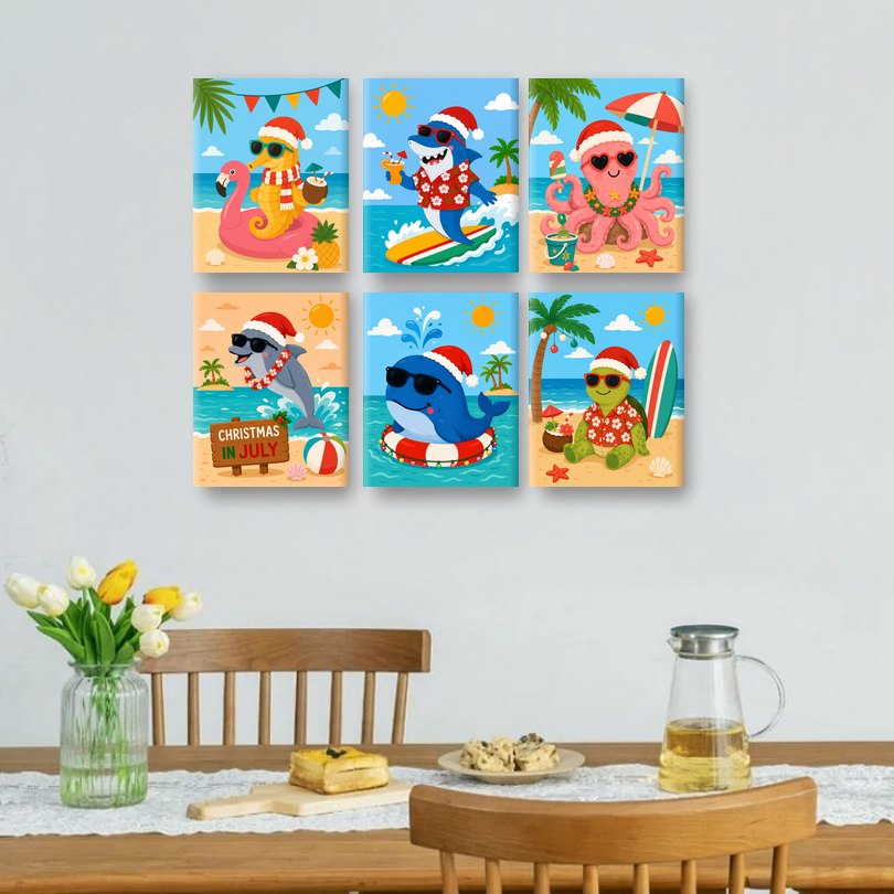 6 Mini Paintings | Christmas Water Animals Set