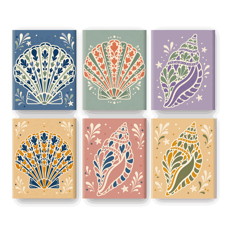 6 Mini Paintings | Colorful Shell Set
