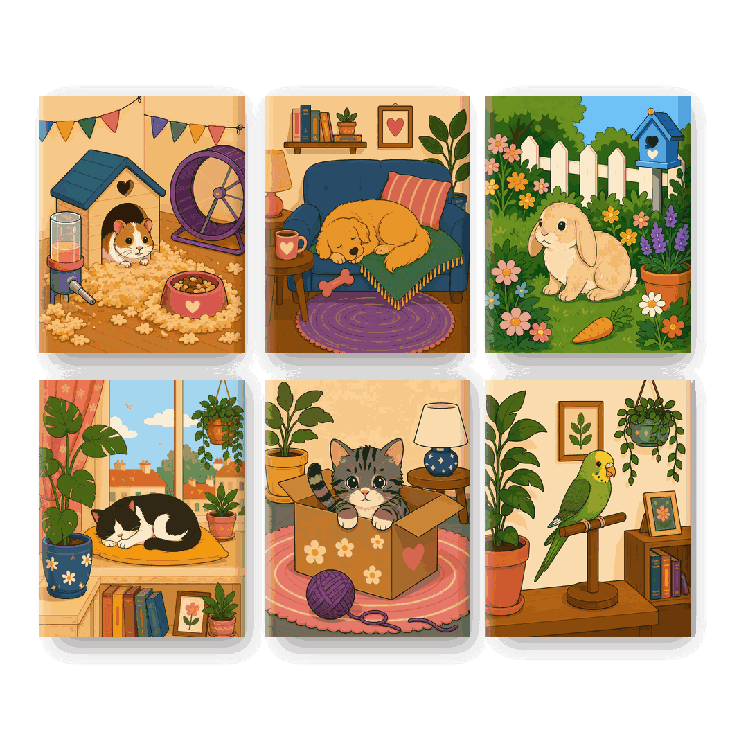 6 Mini Paintings | Cozy Pets Set