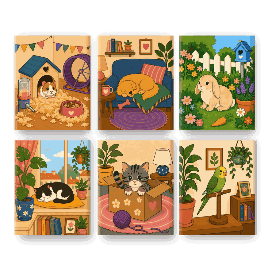6 Mini Paintings | Cozy Pets Set