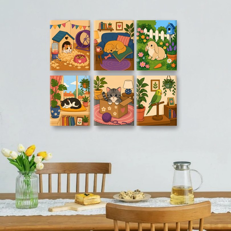 6 Mini Paintings | Cozy Pets Set