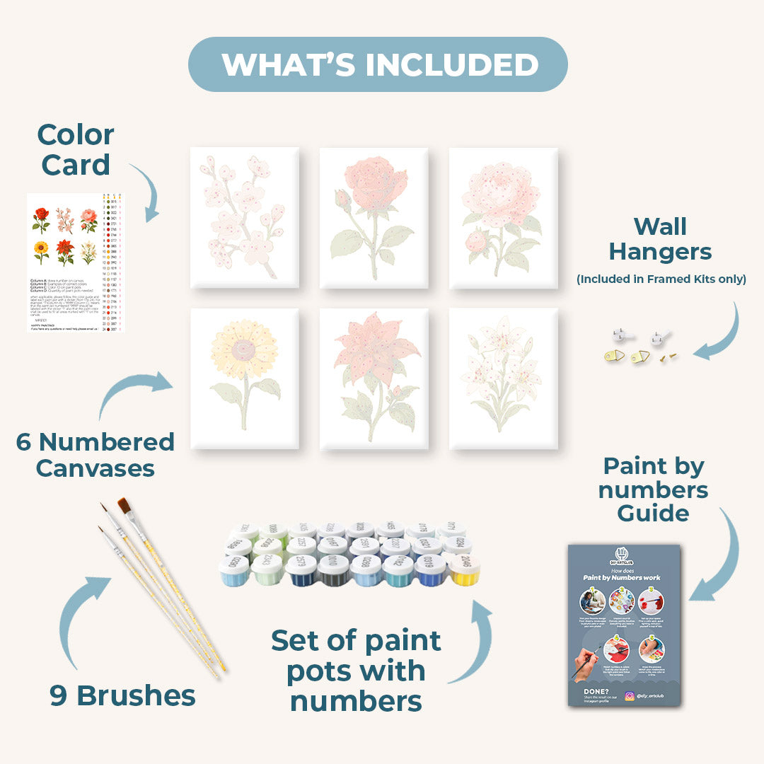 6 Mini Paintings | Flowers and Roses Set