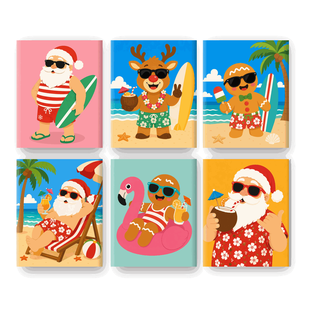 6 Mini Paintings | Christmas & Beach Set