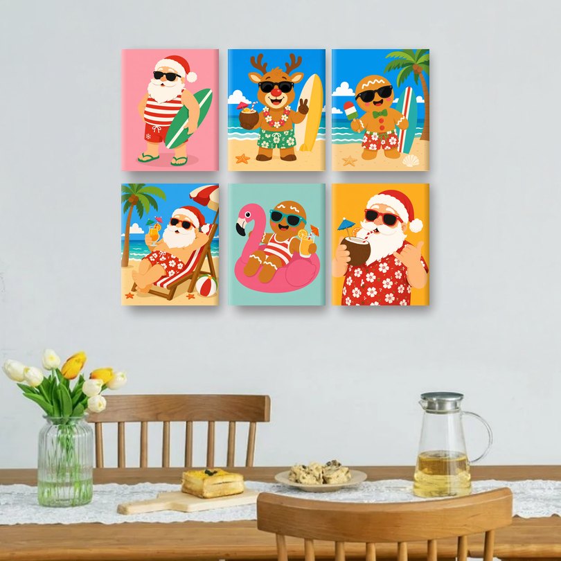 6 Mini Paintings | Christmas & Beach Set