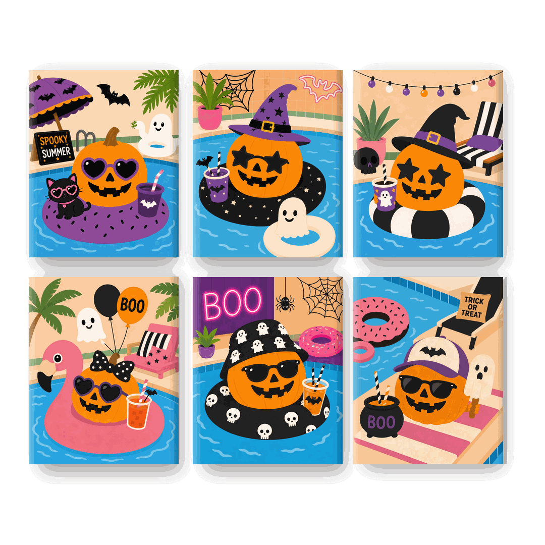 6 Mini Paintings | Spooky Pool Party Set