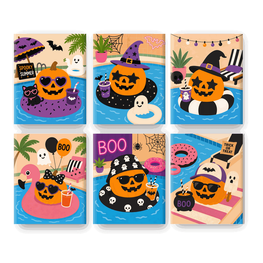 6 Mini Paintings | Spooky Pool Party Set