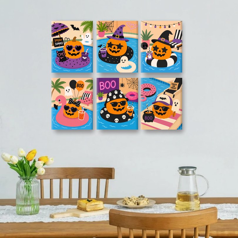 6 Mini Paintings | Spooky Pool Party Set