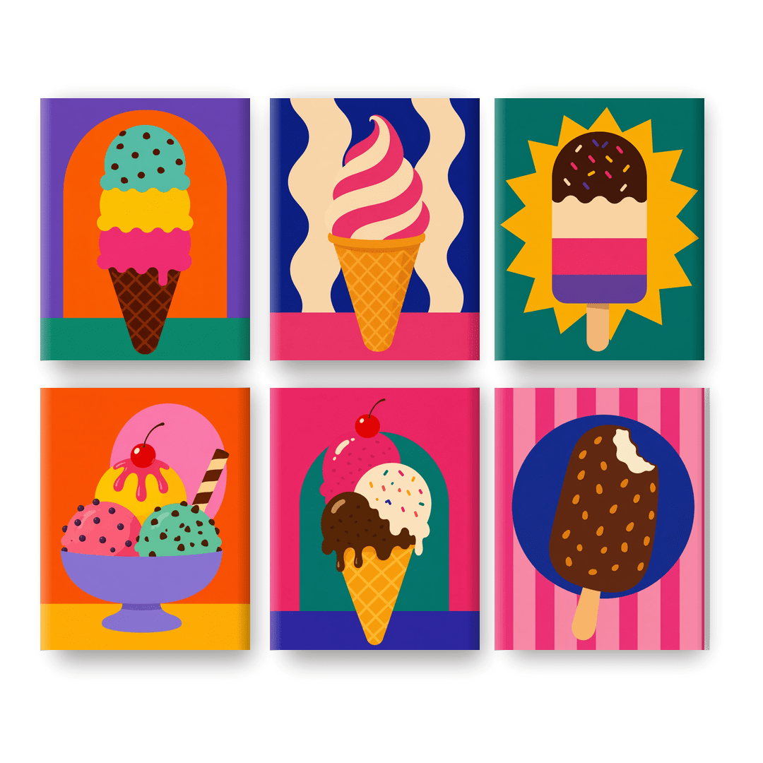6 Mini Paintings | Bold Ice Cream Set