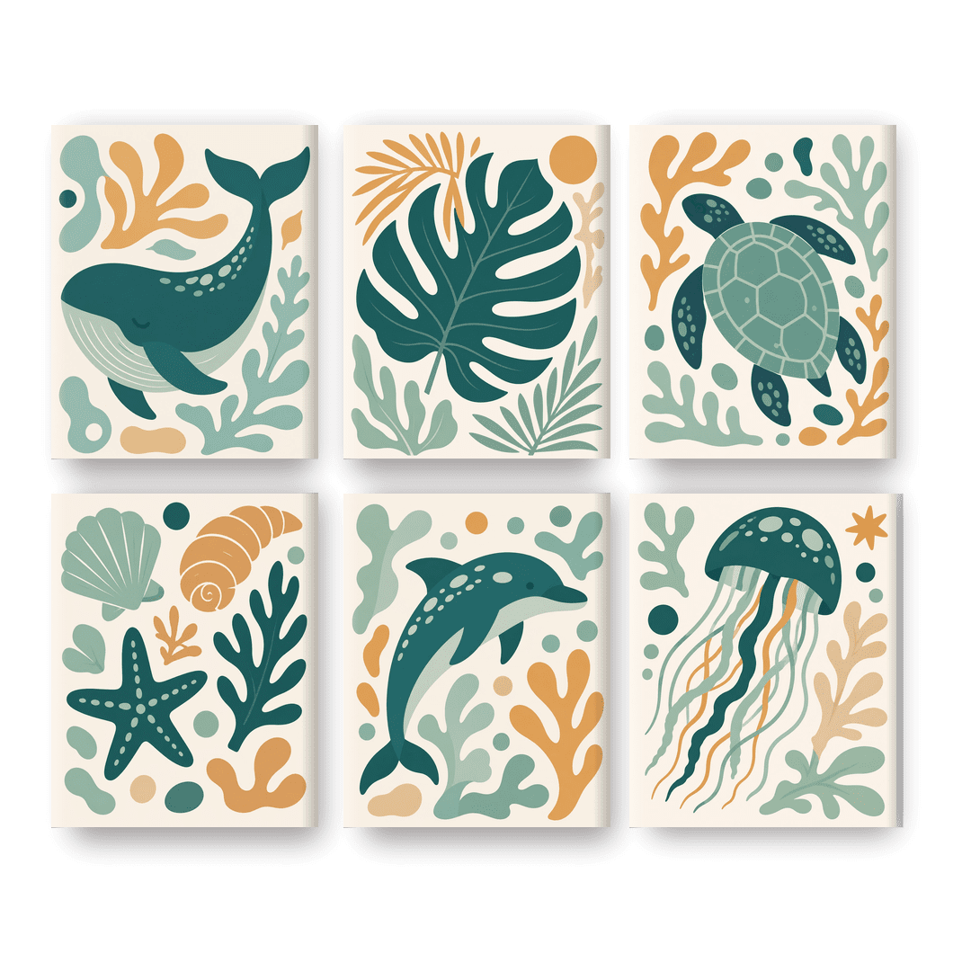 6 Mini Paintings | Teal Ocean Set