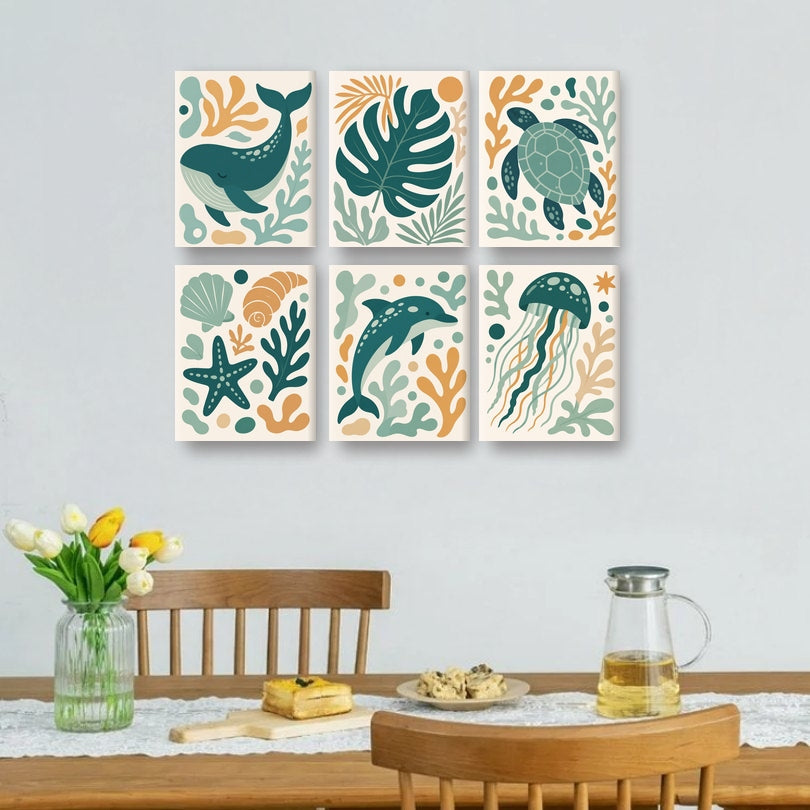 6 Mini Paintings | Teal Ocean Set