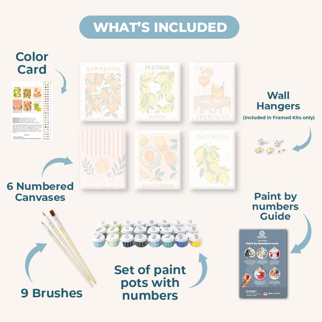 6 Mini Paintings | Italian Fruit & Drinks Set