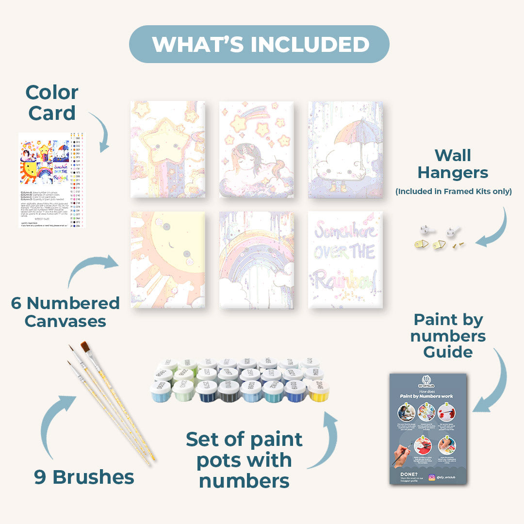 6 Mini Paintings | Kawaii Rainbow Set