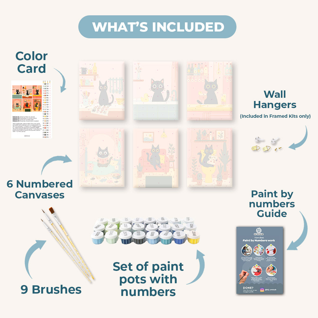 6 Mini Paintings | The Black Cat Set