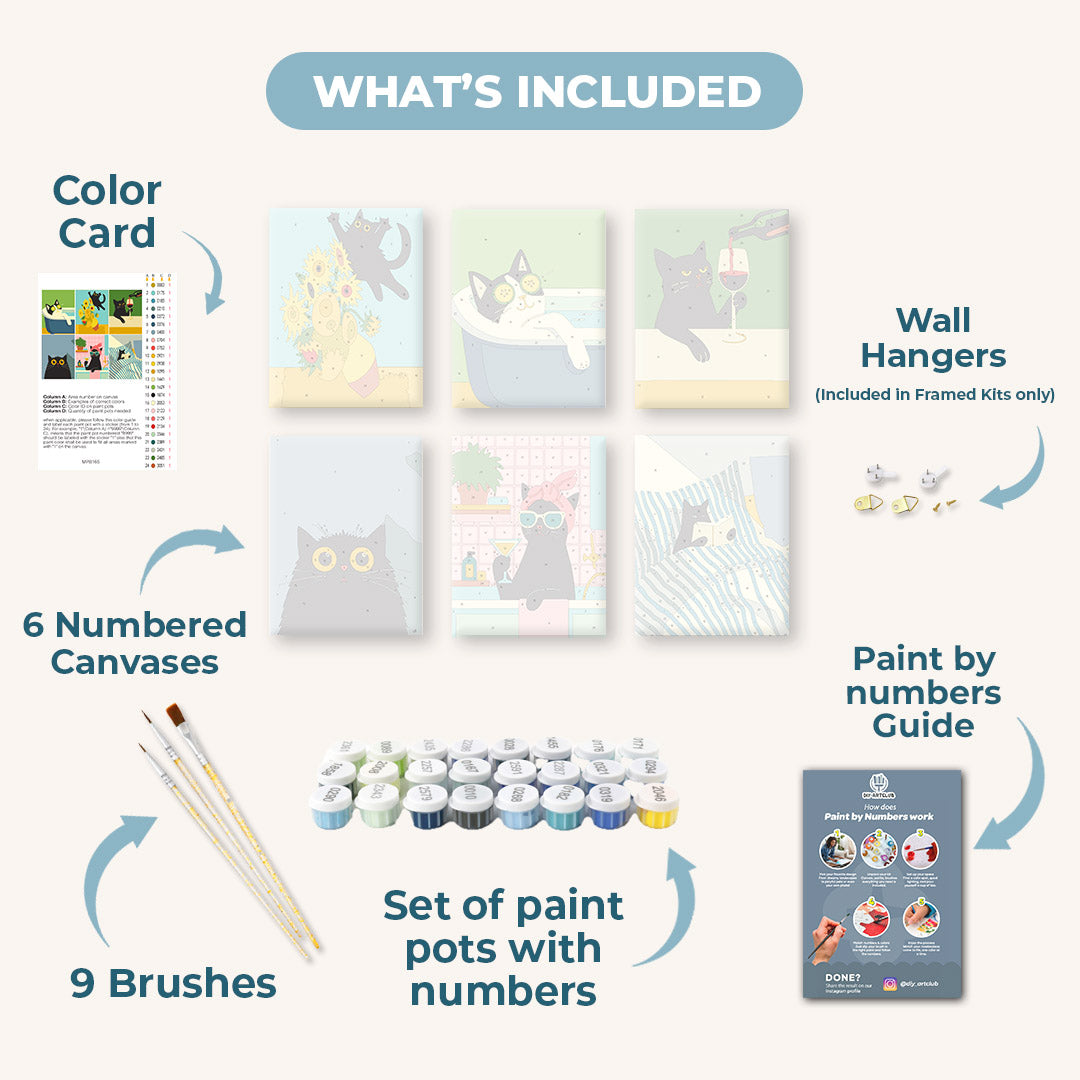 6 Mini Paintings | Crazy Cat Set