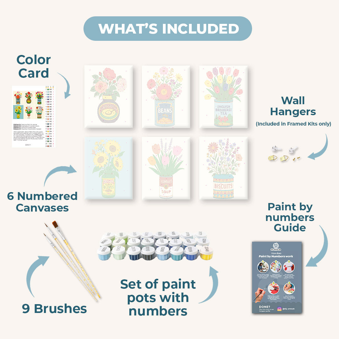 6 Mini Paintings | Flowers in Cans Set