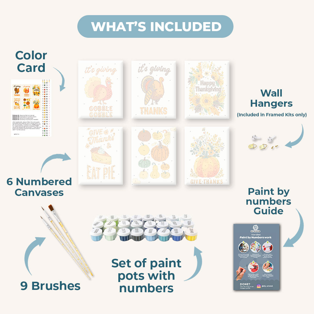 6 Mini Paintings | Happy Thanksgiving Set