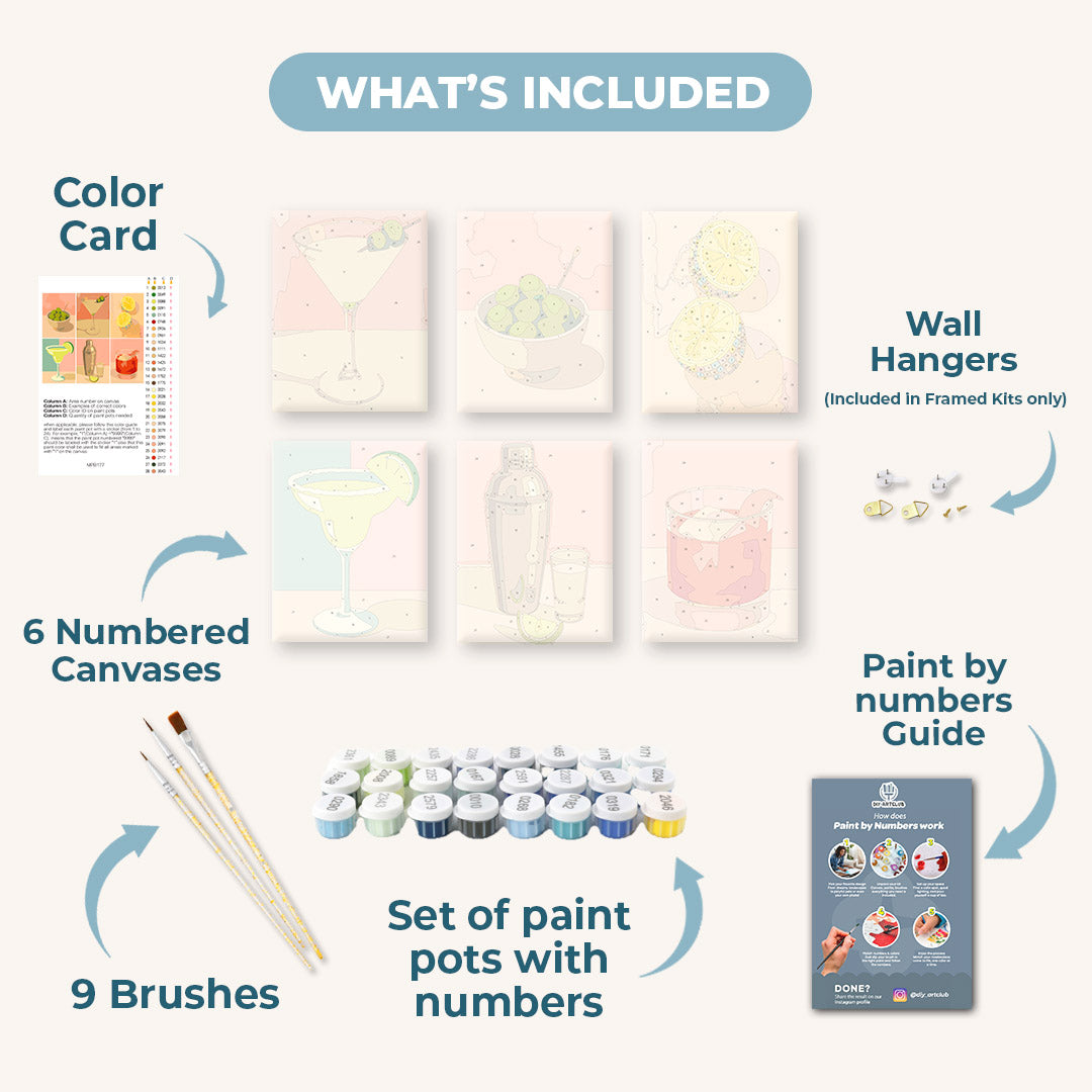 6 Mini Paintings | Vintage Cocktail Set