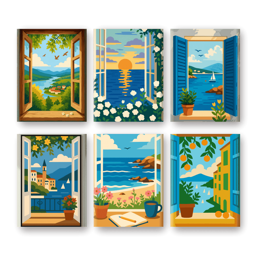 6 Mini Paintings | Colorful Windows Set