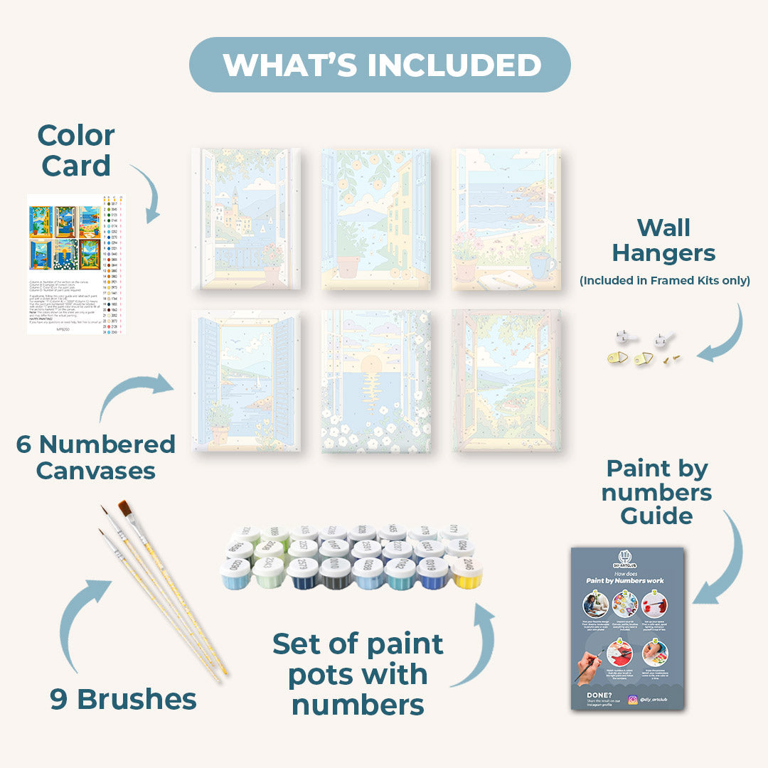 6 Mini Paintings | Colorful Windows Set