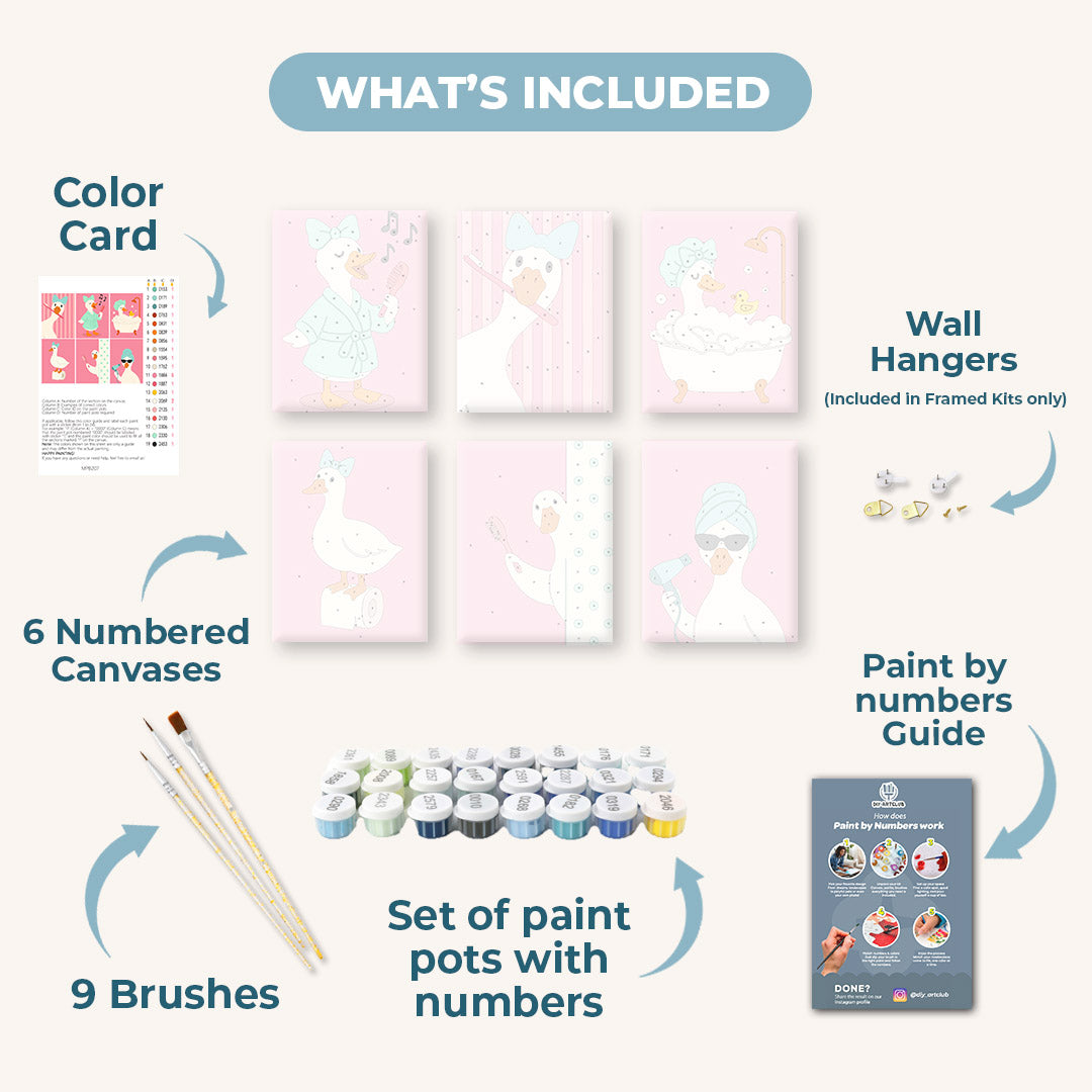 6 Mini Paintings | Bathroom Goose Set