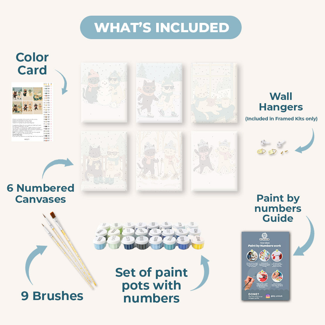 6 Mini Paintings | Winter Cats Set