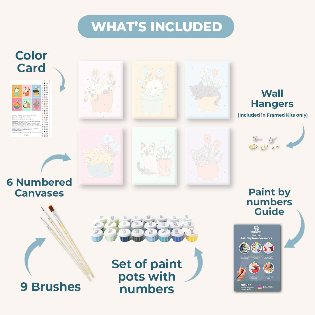 6 Mini Paintings | Cats & Flowers Set