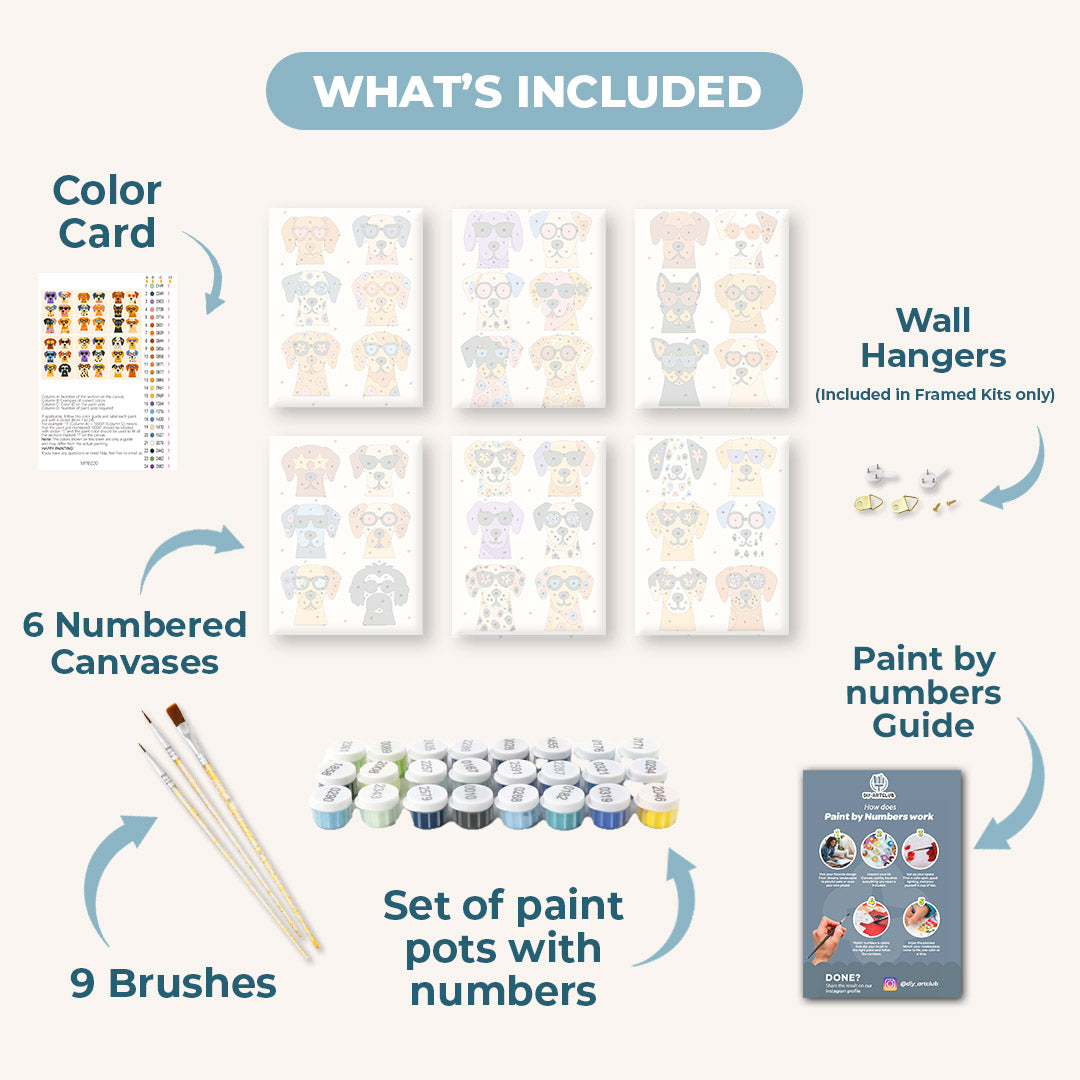 6 Mini Paintings | Cool Colorful Dogs Set