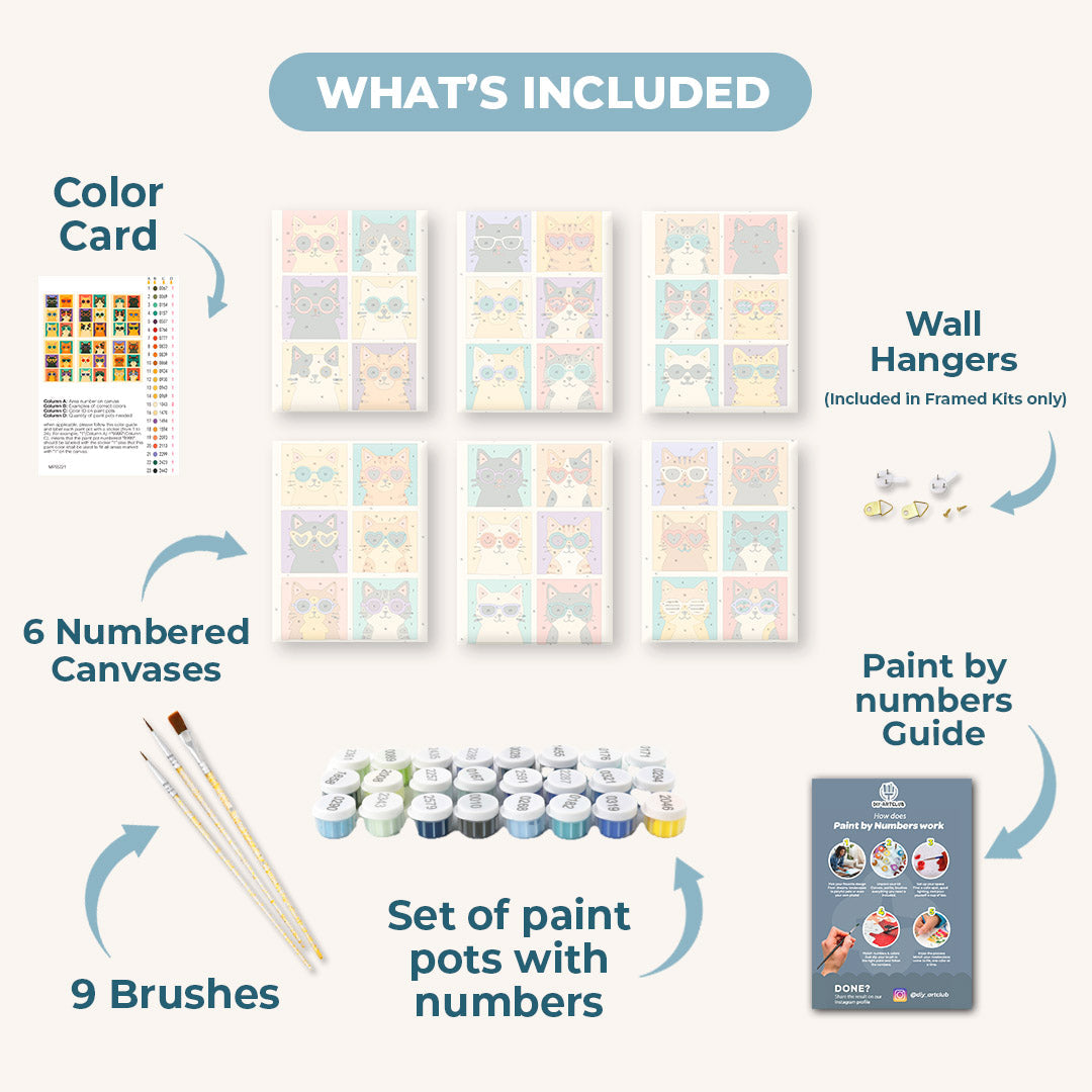6 Mini Paintings | Cool Colorful Cats Set