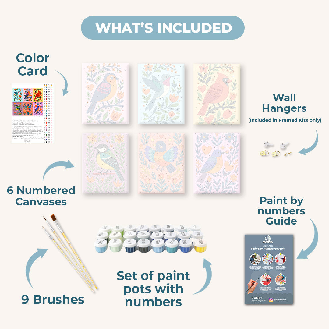 6 Mini Paintings | Colorful Birds Set