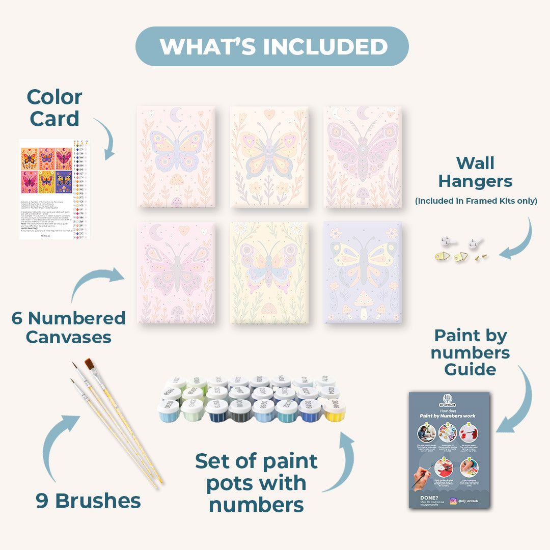 6 Mini Paintings | Colorful Butterflies Set
