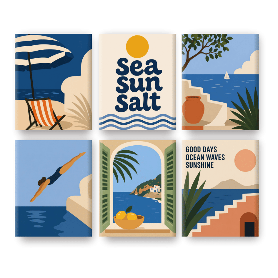 6 Mini Paintings | Sun Sea & Salt Set