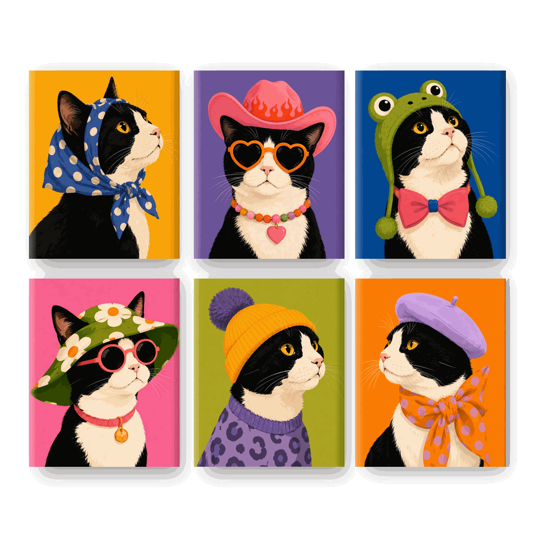 6 Mini Paintings | Fancy Cat Set