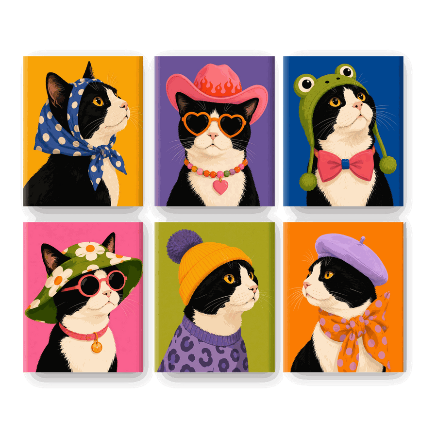 6 Mini Paintings | Fancy Cat Set