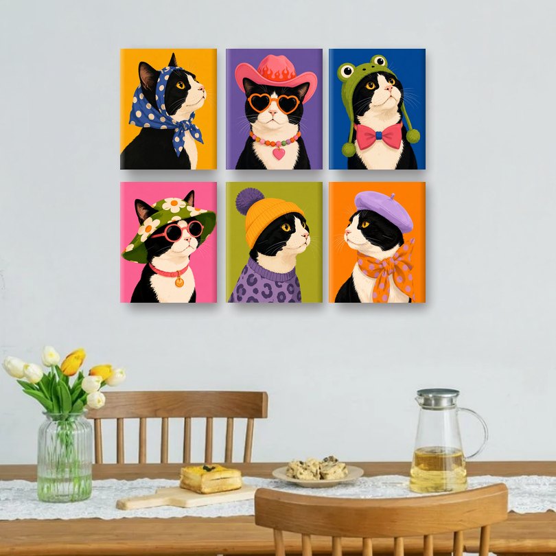 6 Mini Paintings | Fancy Cat Set