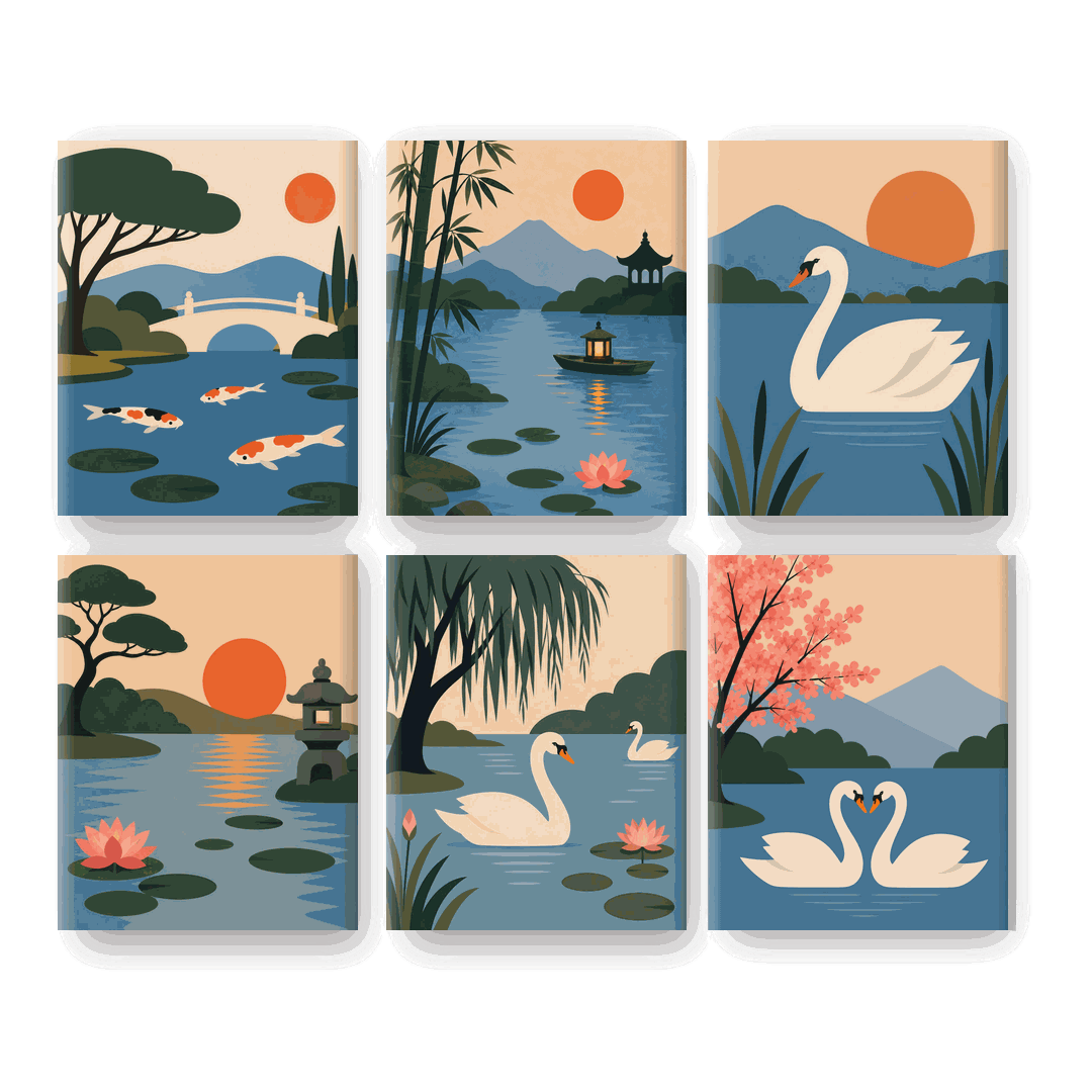 6 Mini Paintings | Koi Garden Set