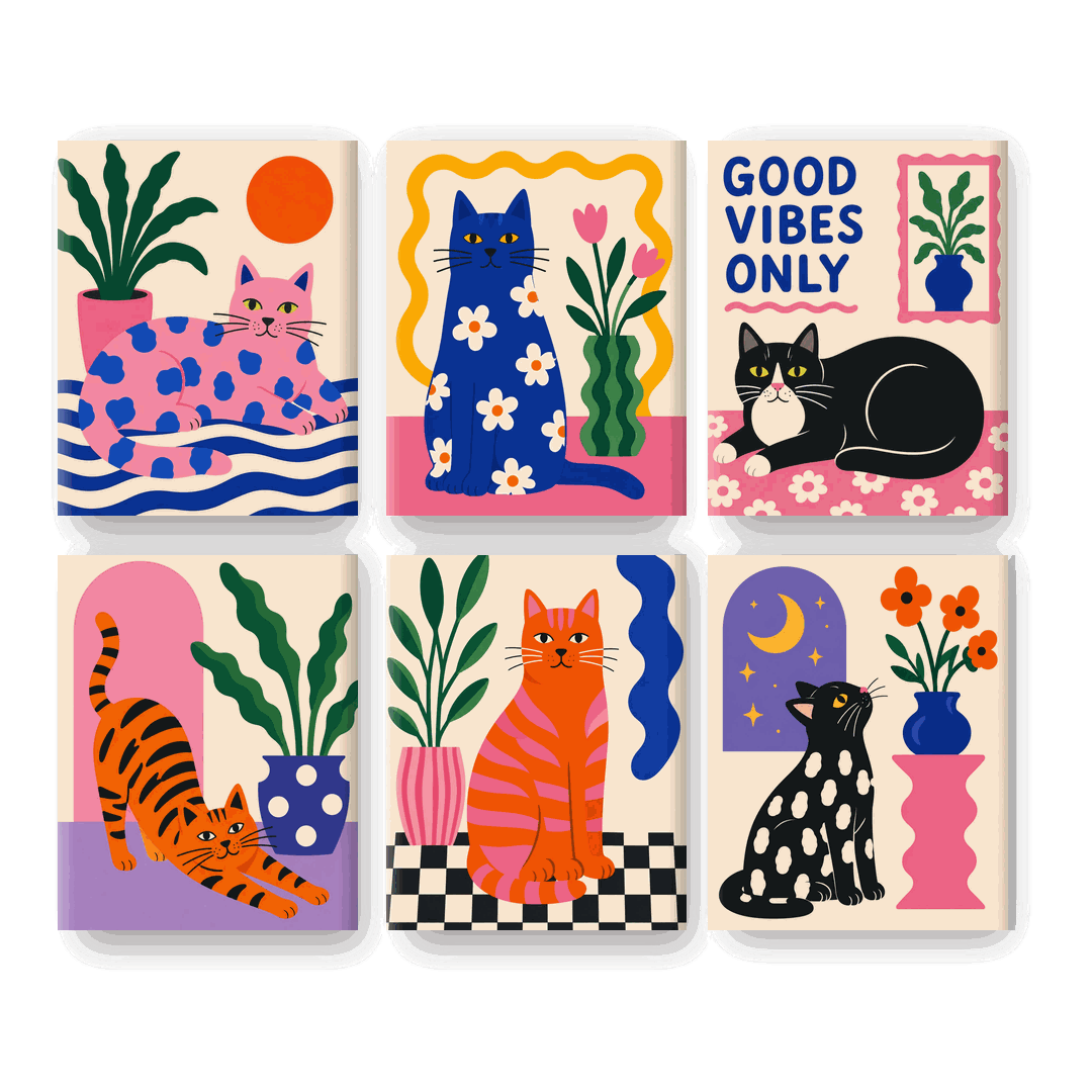 6 Mini Paintings | Pop Cat Set